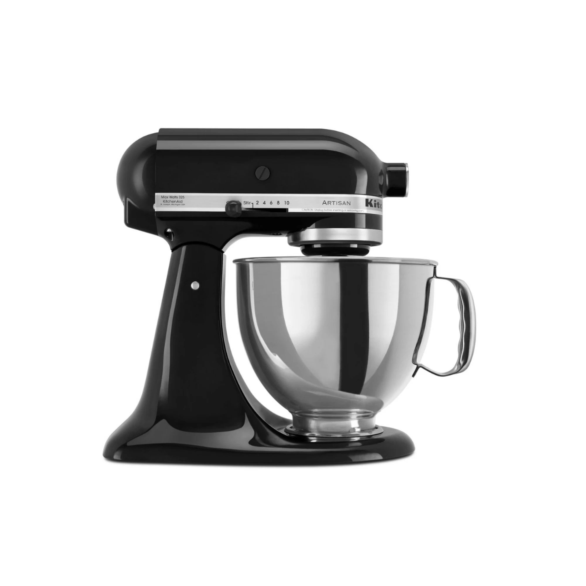Vista lateral de la Batidora Planetaria Artisan KitchenAid negra