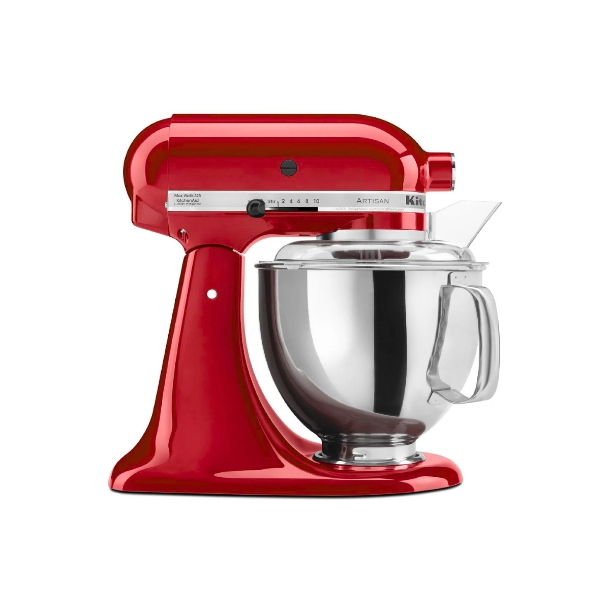 Vista lateral de la Batidora Planetaria Artisan KitchenAid roja 