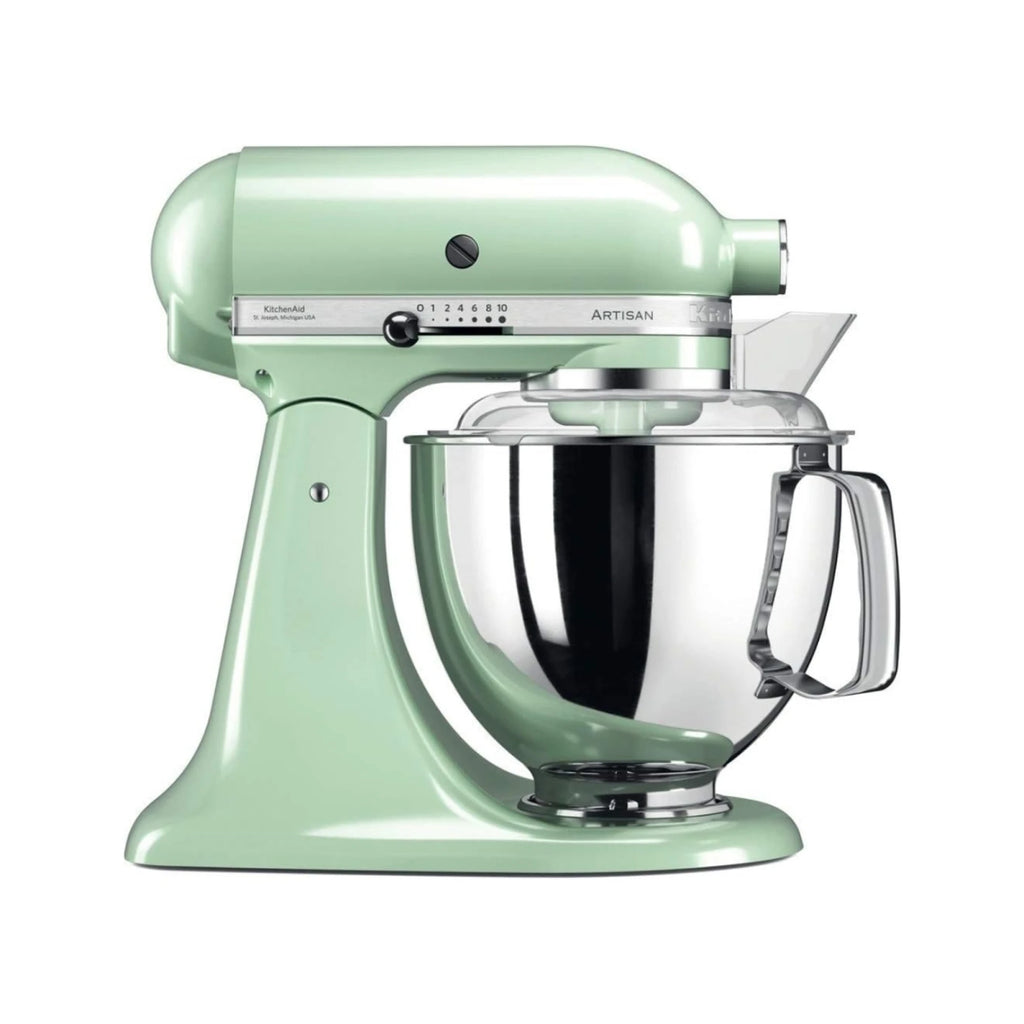 Vista lateral de la batidora planetaria Artisan Plus Kitchenaid pistacho