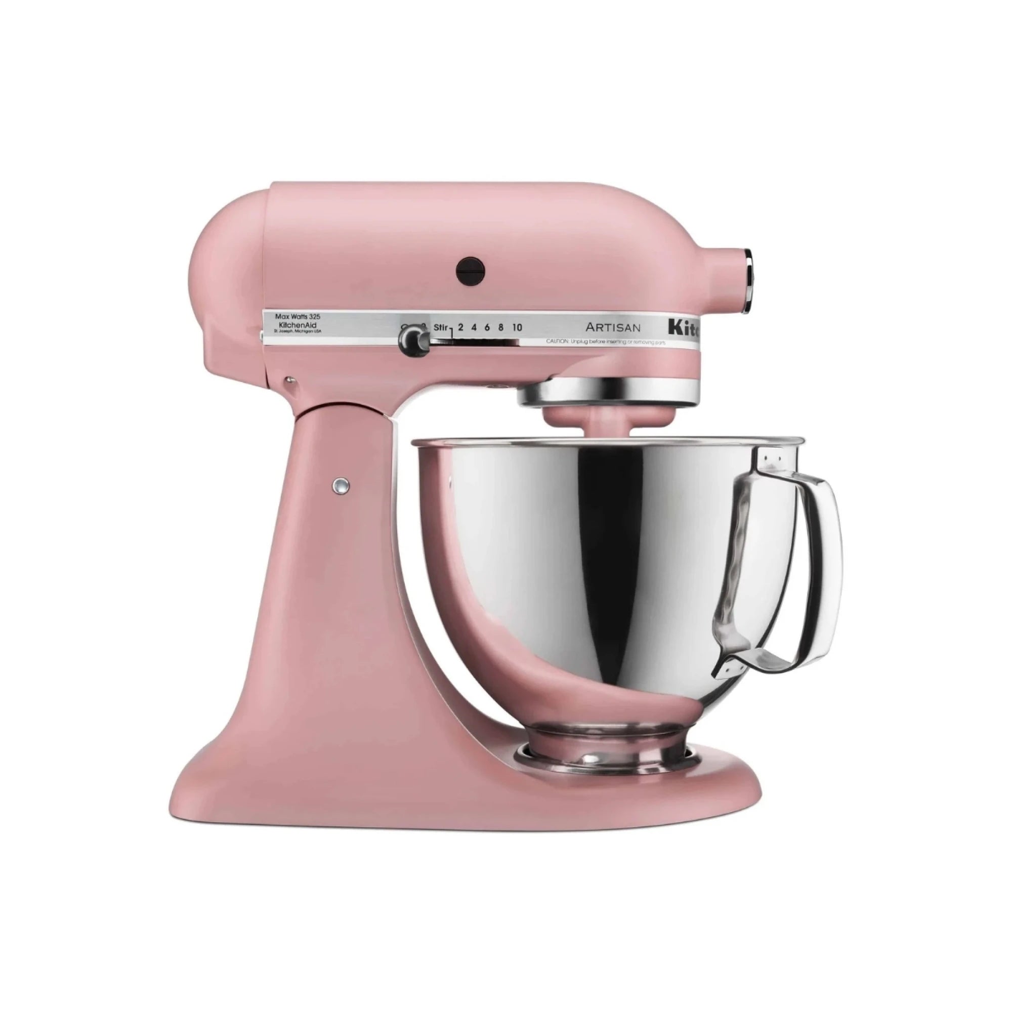 Vista lateral de la batidora planetaria Artisan Plus Kitchenaid rosa