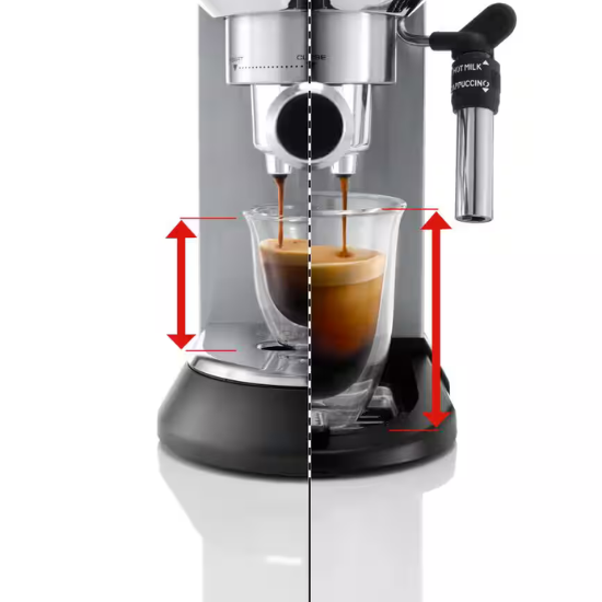 Vista comparativa de tamaños de tazas que se pueden utilizar en la cafetera delonghi dedica style