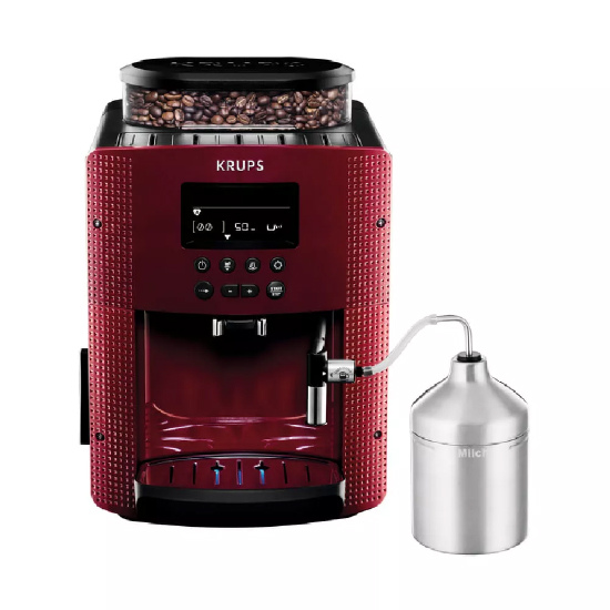 Vista frontal de la cafetera Krups Espresso Essential Display Red